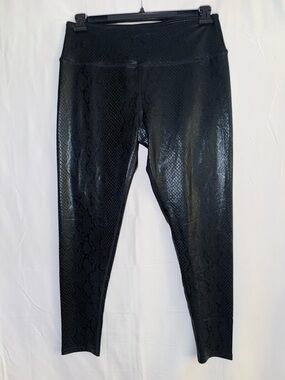 NWT Dyce Active High-Rise Black Faux Snakeskin Leggings Size Large